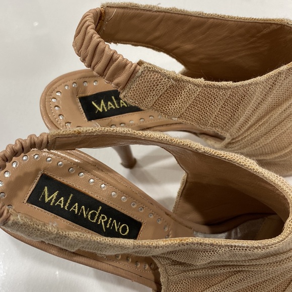 Catherine Malandrino Nude leather w/net peep toe sling backs 4” heel Italy SZ 38 - Picture 11 of 16